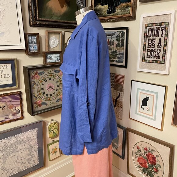 Bridgewater Studio Womens Blue Linen Button-Up Shirt With Pockets - Size 20W - Picture 3 of 5